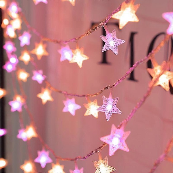 Inomhus Stjärn-Ljusslingor med Rosa LED-lampor, Klar Kabel, Stickkontakt, 5m (1 st, Vit)