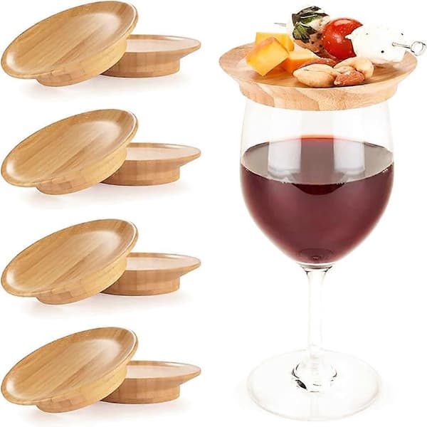 Vinglaslock & Underlägg i Bambu - Set om 4, Perfekt för Charkuterier style7891