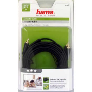 HAMA Audiokaapeli 1xRCA-2xRCA Subwoofer-kaapeli Kulta Musta 7.5m
