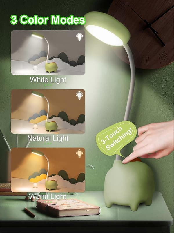 Dinosaur Skrivebordslampe, Touch Kontrol, 3 Farvetilstande