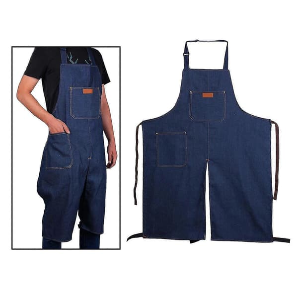 Mode-Pottemakeri Denim Split Leg Forklæde Justerbar Halsrem Til Kunstner