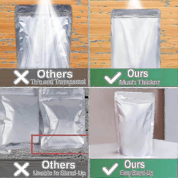 50-pack Mylar-påsar för matförvaring med syreabsorberande återförslutningsbara spannmål nötter (FMY)