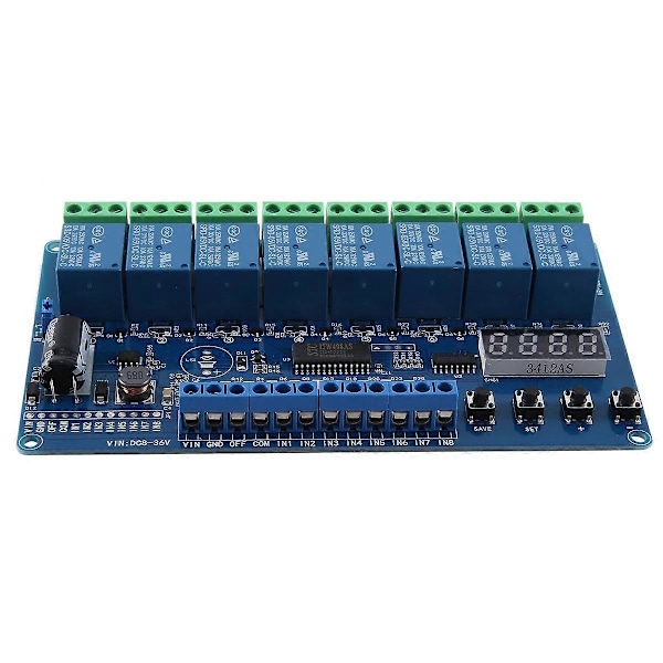 DC 8V-36V 8-Kanalers Multifunktionell Tidsfördröjningsrelä Interface Board Modul med Ljuskobling Röd Dis