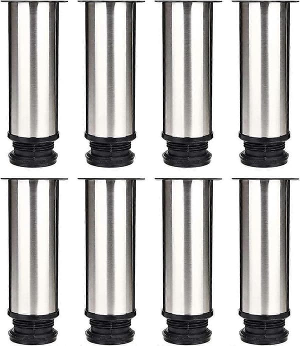 Sæt med 8 møbelben, justerbart køkkenben 50 mm/højde 150 mm runde metalben i rustfrit stål til sofa, bordben