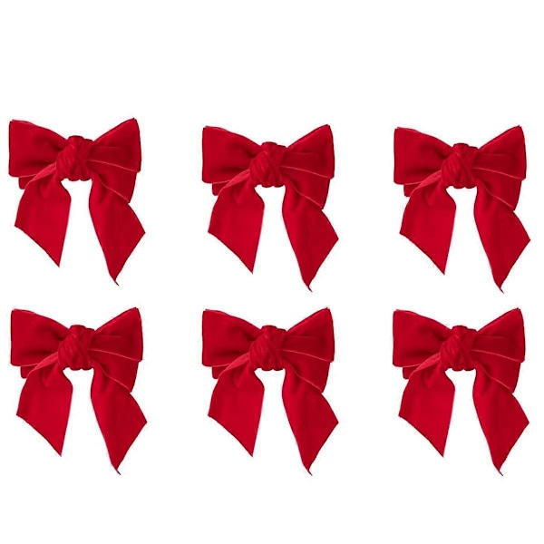 6 st Röda Rosett Jul Servettringar Chic Flanell Servettspänne för Födelsedagsfest Bröllop Middag T red
