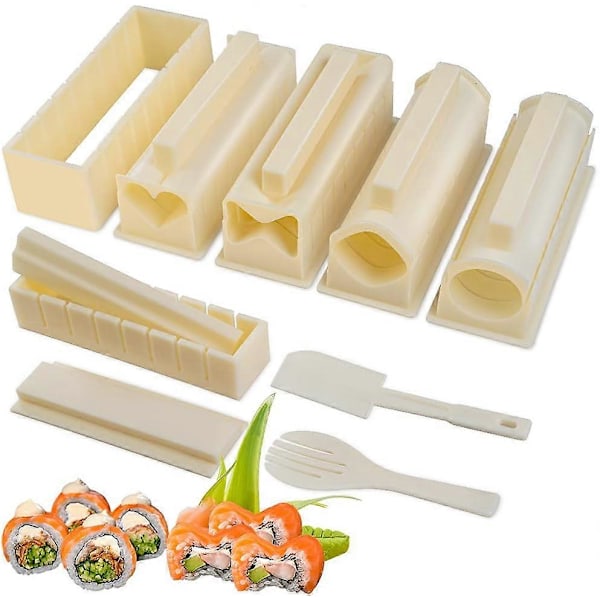 Uppgraderat Sushi Making Kit Deluxe Edition med komplett sushiset 10 delar Plast Sushi Maker Verktyg Komplett med 12 Sushi Risrulle Formar Sha (FMY)