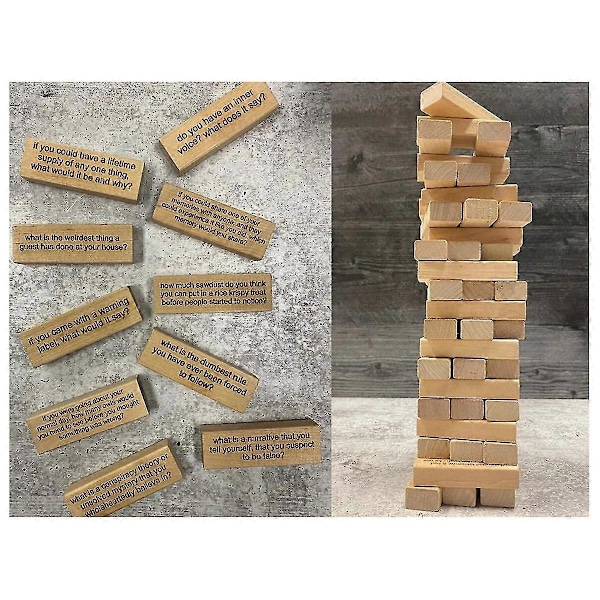 54 Frågor Tumbling Tower Spel, Jätte Stora Trä Staplingsspel Med Resultattavla, Isbrytare Frågor