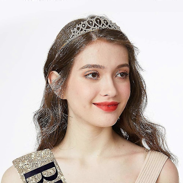 Födelsedagsdrottning Skärp & Strass Diadem Set - Guldglitter Födelsedagsskärp Födelsedagspresenter (FMY)