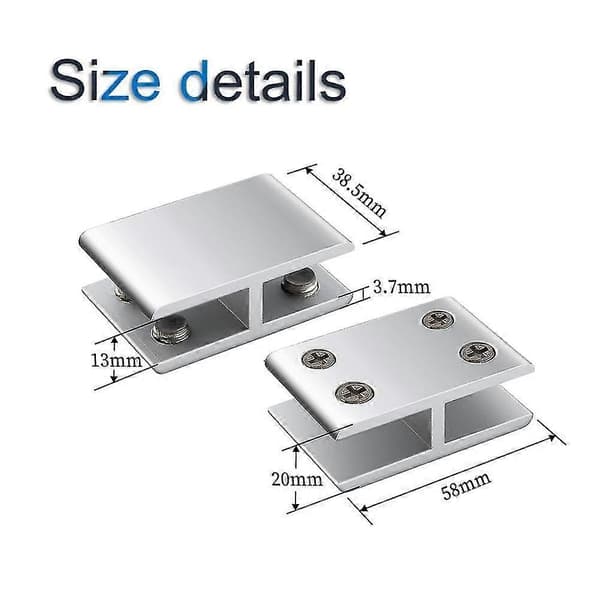 2 st Glasfäste Dubbelsidig Aluminiumlegering Glashyllstöd Fäste Glas Clip hög kvalitet