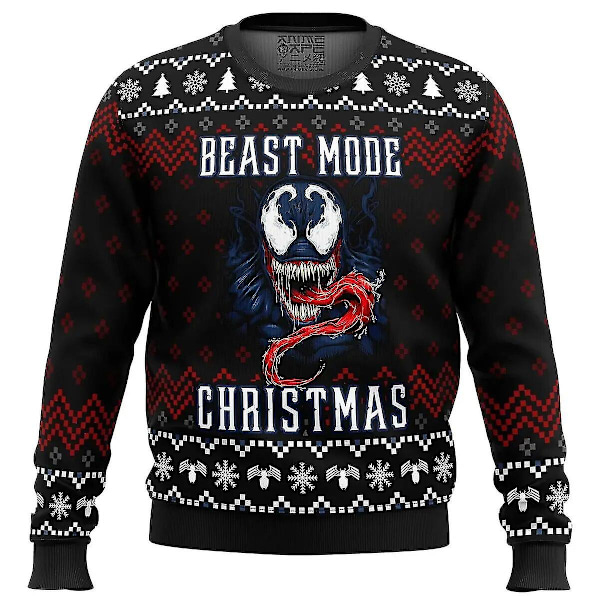 Venom Beast Mode Jultröja Fult Julkläder Present Jultomte Tröja Herrar 3D Höst Och Vinter Sweatshirt EL zipper-081 Adult-XL