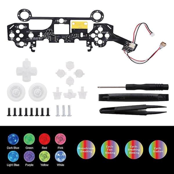 Flerfarvet Belyst Thumbstick til PS5 Controller Share Home Face Button, Sort Klassisk Symbol Button DTF LED Kit til PS5 Controller - Co  (FMY)