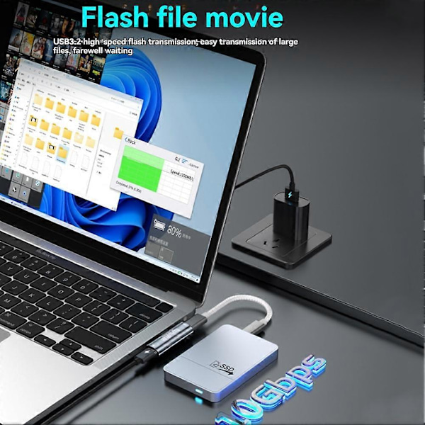 2 i 1 USB-C Splitterkabel, Typ C till Dubbel Typ-C PD60W Snabbladdning & 10Gbps Dataöverföring
