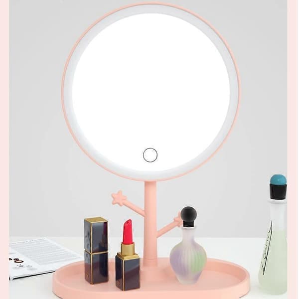 \"LED Makeup Spejl med Lampe Desktop Dame Makeup Spejl\" Pink