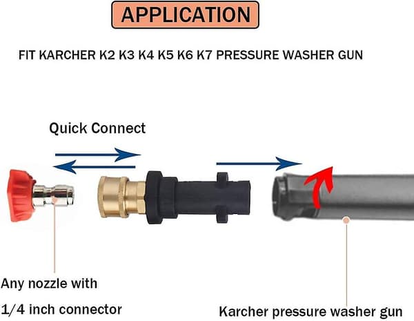 Högtryckstvättspistoladapter med 1/4' invändig snabbkoppling Passar Karcher/Krcher K-seriens högtryckstvättar K2, K3, K4, K5, K6, K7