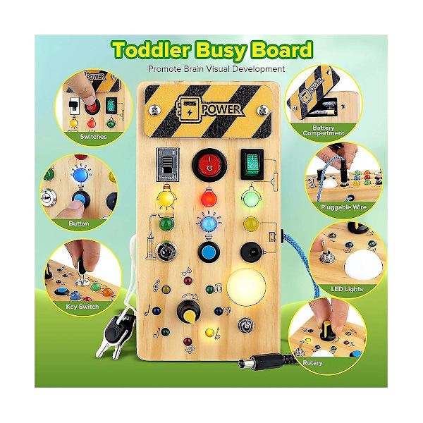 Trä-Sysselsättningsbräda Leksaker, Toddler Sysselsättningsbräda Leksaker med Ljusströmbrytare Leksak för Aktivitet, Jul & Födelsedag Wood