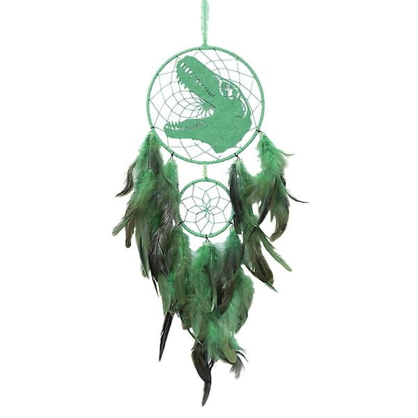 Dinosaurie Drömfångare Ornament Barn Faux LED Ljus Fjäder Drömfångare Handgjord Heminredning Födelsedag Green Without Light