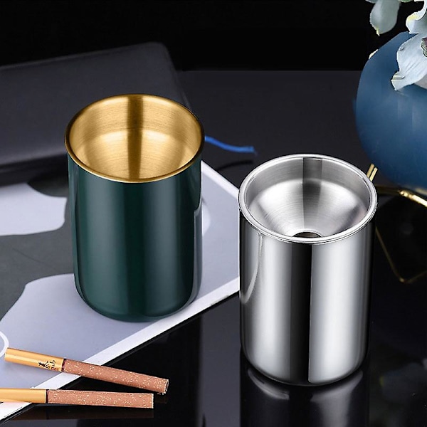Askkopp Rund Vindtät Rostfritt Stål Rökfri Cigarr Askkopp Terrass Inomhus Silver 1pc