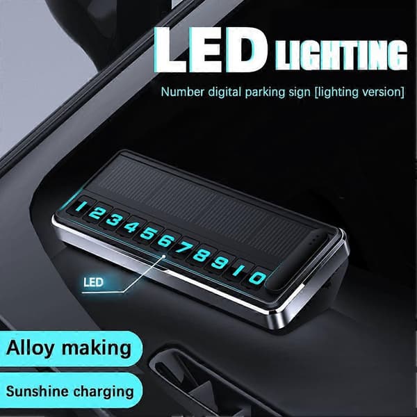 Solcellsdriven parkeringsskylt med telefonnummer, LED-belyst nödkontaktskylt för bil silvery
