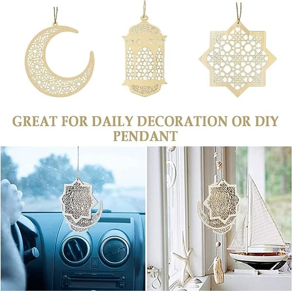 6 stycken trä ihåligt hängsmycke prydnad Eid Ramadan