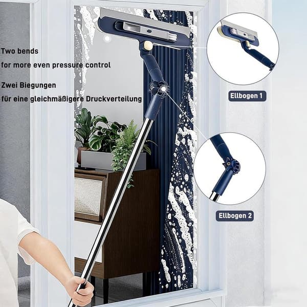 2-in-1 Extendable Window Cleaner - 120 cm Telescopic Squeegee & Scrubber, Rotating Head for Windows, Mirrors & Showers - Blue