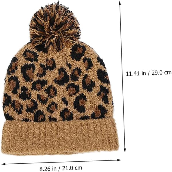 1 st Leopardmönstrad mössa för stickad mössa Pom-mössa Fuskpäls mössa Pom-mössa Chunky Leopardmössa Varm mössa