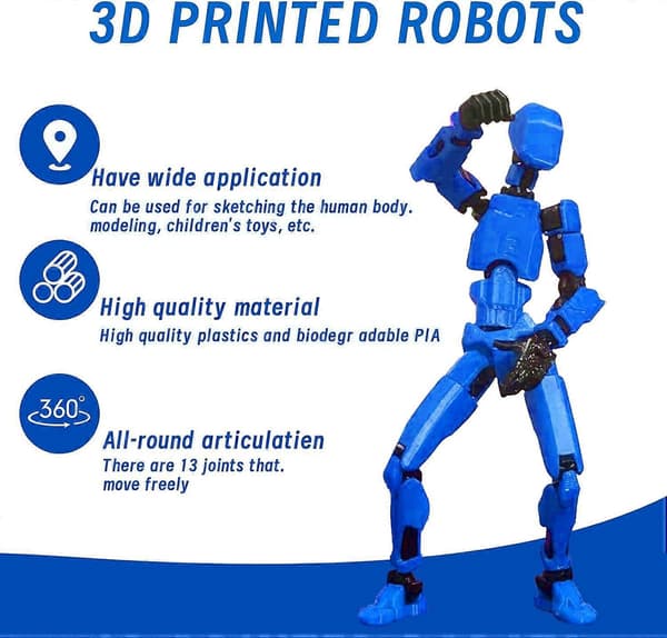 T13 Actionfigur, Robot Actionfigur, 3D-printet med full artikulasjon, Skrivebordsdekorasjon Blue