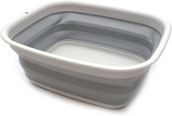 Hopfällbart kar - Hopfällbar diskbalja - Bärbar tvättbalja - Platsbesparande plastbalja (grå)
