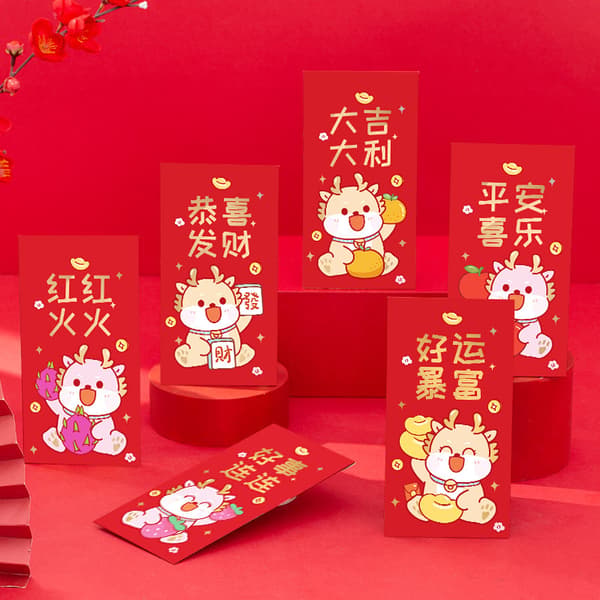 6st Mini Bröllop Hongbao Bronzing Röda Kuvert för Nyår De