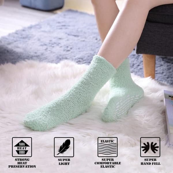 Fleece Tøffelstrømper til Kvinder 5 Par - Varme og Komfortable Skridsikre Vinterstrømper, Bløde og Fluffy Indendørsstrømper til Hjemmebrug five
