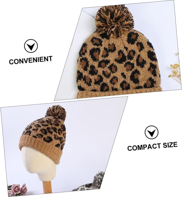 1 st Leopardmönstrad mössa för stickad mössa Pom-mössa Fuskpäls mössa Pom-mössa Chunky Leopardmössa Varm mössa