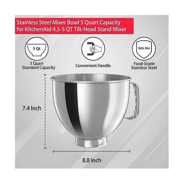 Rustfri stålskål til Classic&Artisan Series 4,5-5 QT Tilt-Head Mixer, 5 Quart 304 Rustfrit Stål