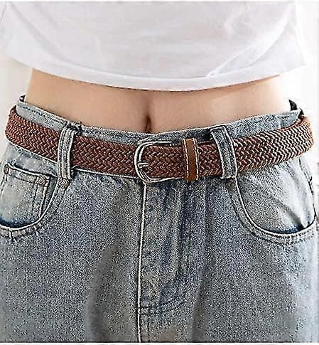 Flettet bælte i stræk-canvas til kvinder - Damebælter til jeans, (2 stk., brun, marineblå)