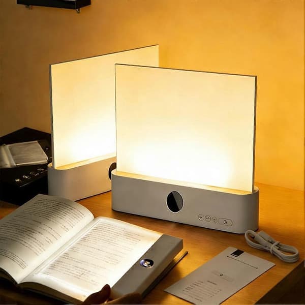 2 STK Flat Boklys Oppladbart Klart LED Smart Leselys med Timer Dimbar Fullside Panel Lampe White