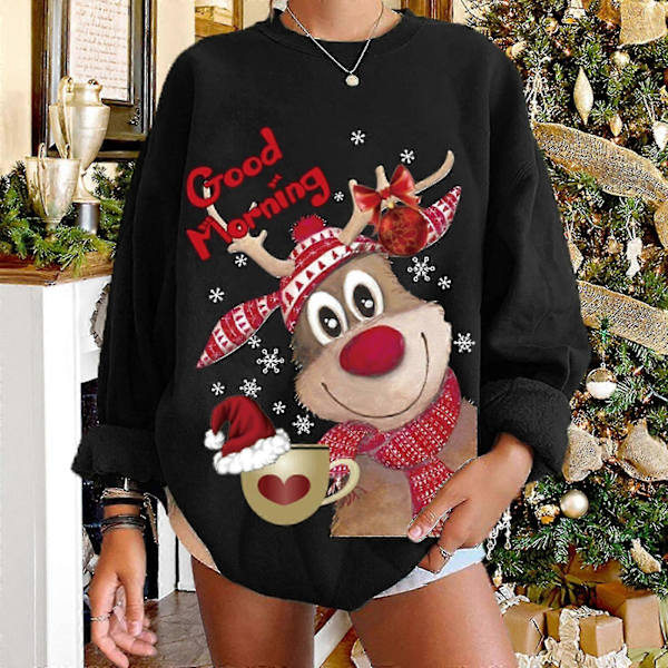 Dame Juleelg Strikket Sweater - Festlig Vinter Pullover Black S