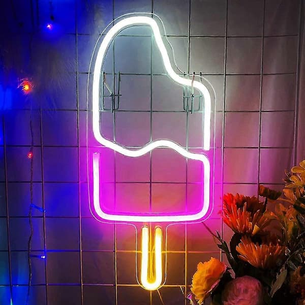 Wabjtam Popsicle Neonskylt - USB-driven 3D-konst LED-skyltar Neonljus för sovrum | Lysande akrylneonskyltar för väggdekor Födelsedagsbröllopsfest