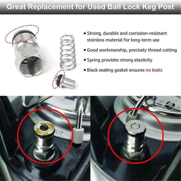 Ball Lock Post Quick Disconnect Sæt, Corny Connectors, Hjemmebryg Rustfrit Corny Post 19/32-18 Indvendigt Gevind