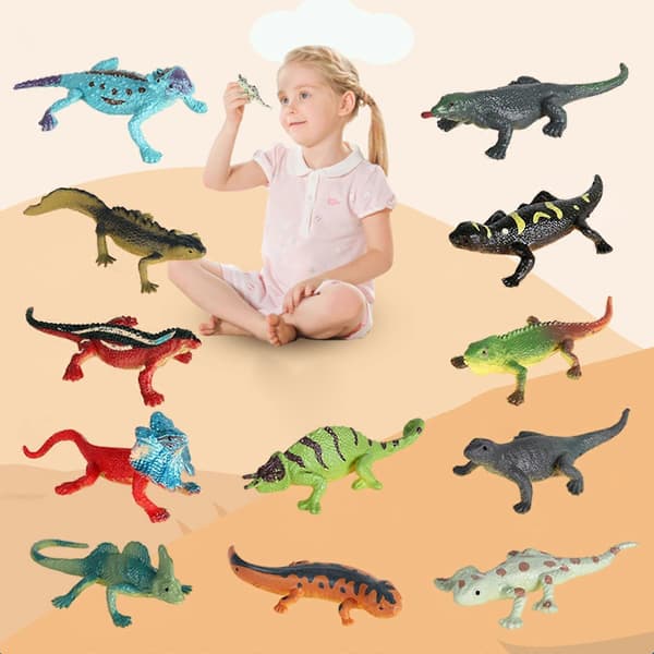 Autentiske dyrefigurer, sæt med 12 til samling og festligheder Lizard 12 Pcs
