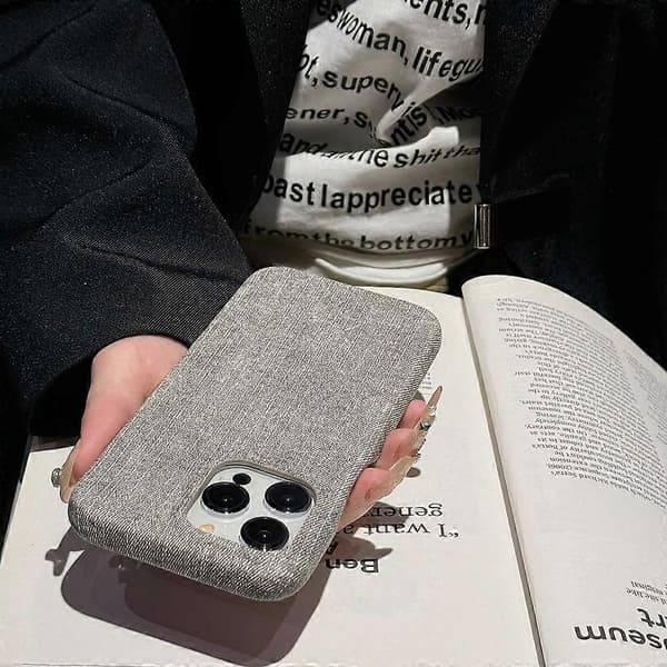 Til iPhone 15 Pro Max-deksel Jeansstofftekstur PU-skinn PET-bakdeksel - Multicolor Grey