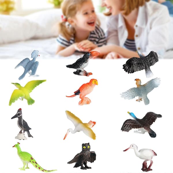 Autentiske dyrefigurer, sæt med 12 til samling og festligheder Bird