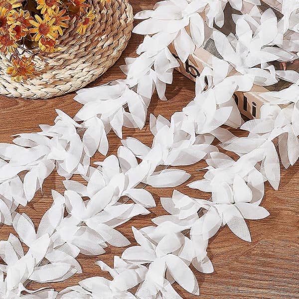 5 Yards Polyester Chiffon Blad Blondbånd for Plaggtilbehør Hvit 4-1/8 tommer (105mm)