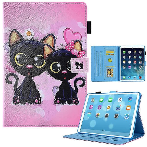 Drop Protection Cross Texture Mønsterprint Foldbart Stativ PU Læder Tablet Cover Med Auto Vågn/Sov Til iPad Mini (2021) - To Katte