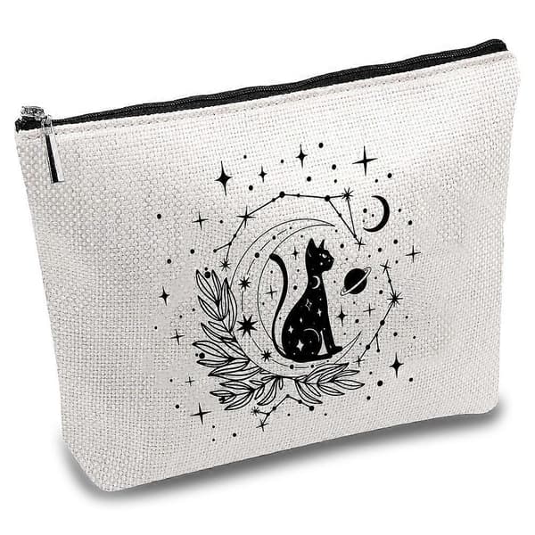 Polycotton Måntryckta Canvas Förvaringsväskor Rektangulära Metall Dragkedjepåsar Kattform 18x25cm