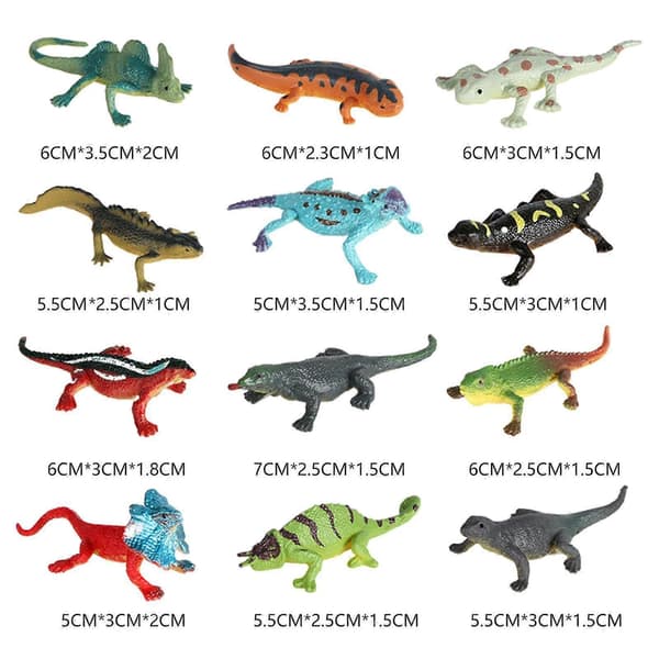 Autentiske dyrefigurer, sæt med 12 til samling og festligheder Lizard 12 Pcs