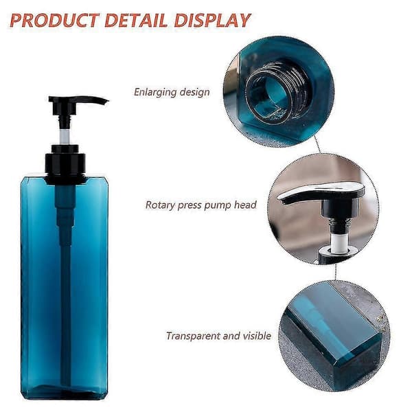 2-pack 1000 ml Pump Bottle Dispenser Refillable Square Dispenser Empty Pump Bottle For Special Gifts Ocean Blue