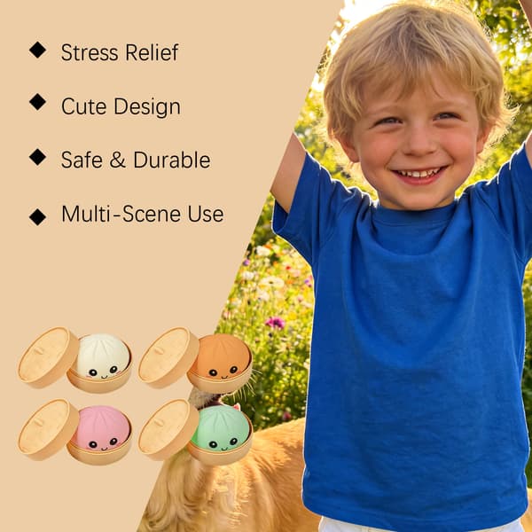 Dumpling Squishy, 4 tommer Dumpling Stressbold, Blød Dej til Dekompression, Stresslindrende Bold Blød og ikke-klæbrig-Brun, 1 stk