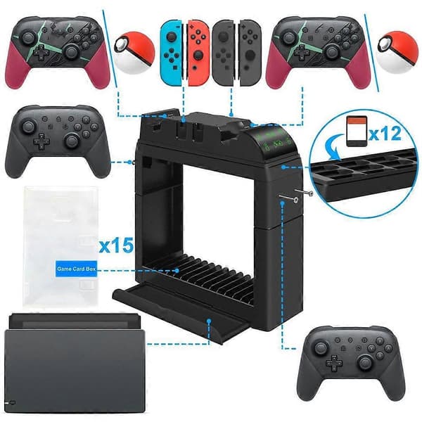 Spilopbevaringsstativ til N-Switch 2 Multifunktionelt opbevaringsstativsæt til N-S 2/N-S/N-S OLED Spildiskstativ Black