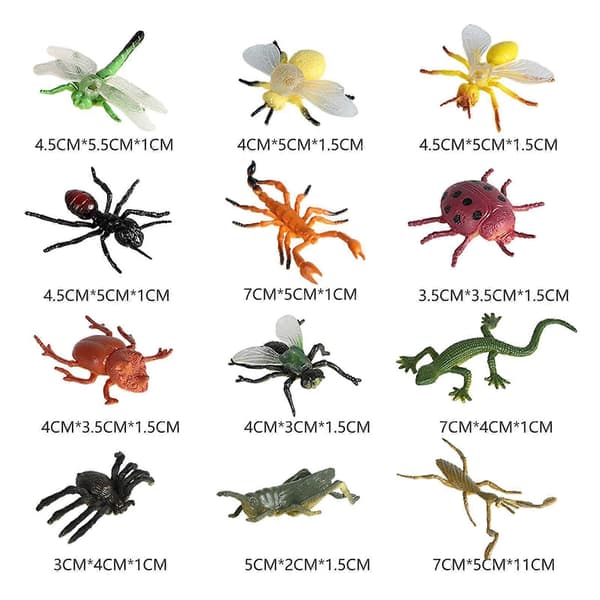 Autentiske dyrefigurer, sæt med 12 til samling og festligheder Insect 12 Pcs