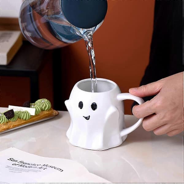 2025 440ml Ghost Ceramic Coffee Mug, Ceramic Ghosts face Mug, Ghosts Face Cup, Cute White Halloween Ghost Mug, for Women Men Fun