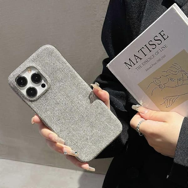 Til iPhone 15 Pro Max-deksel Jeansstofftekstur PU-skinn PET-bakdeksel - Multicolor Grey
