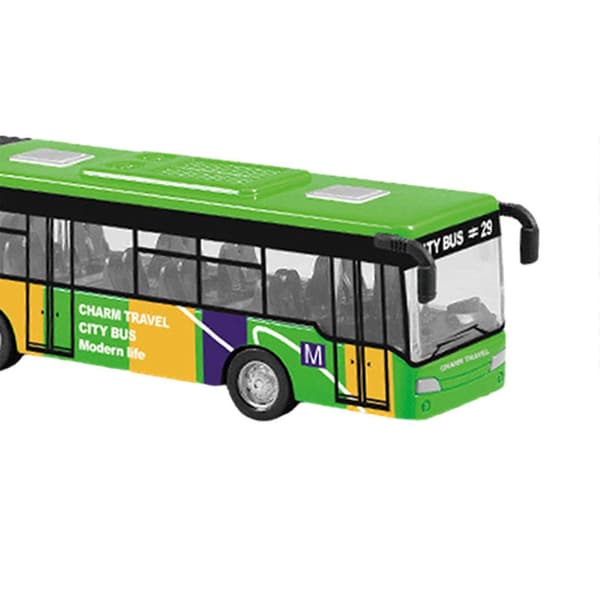 Træk tilbage lang busmodel To-sektions leddelt buslegetøj simulering metal green